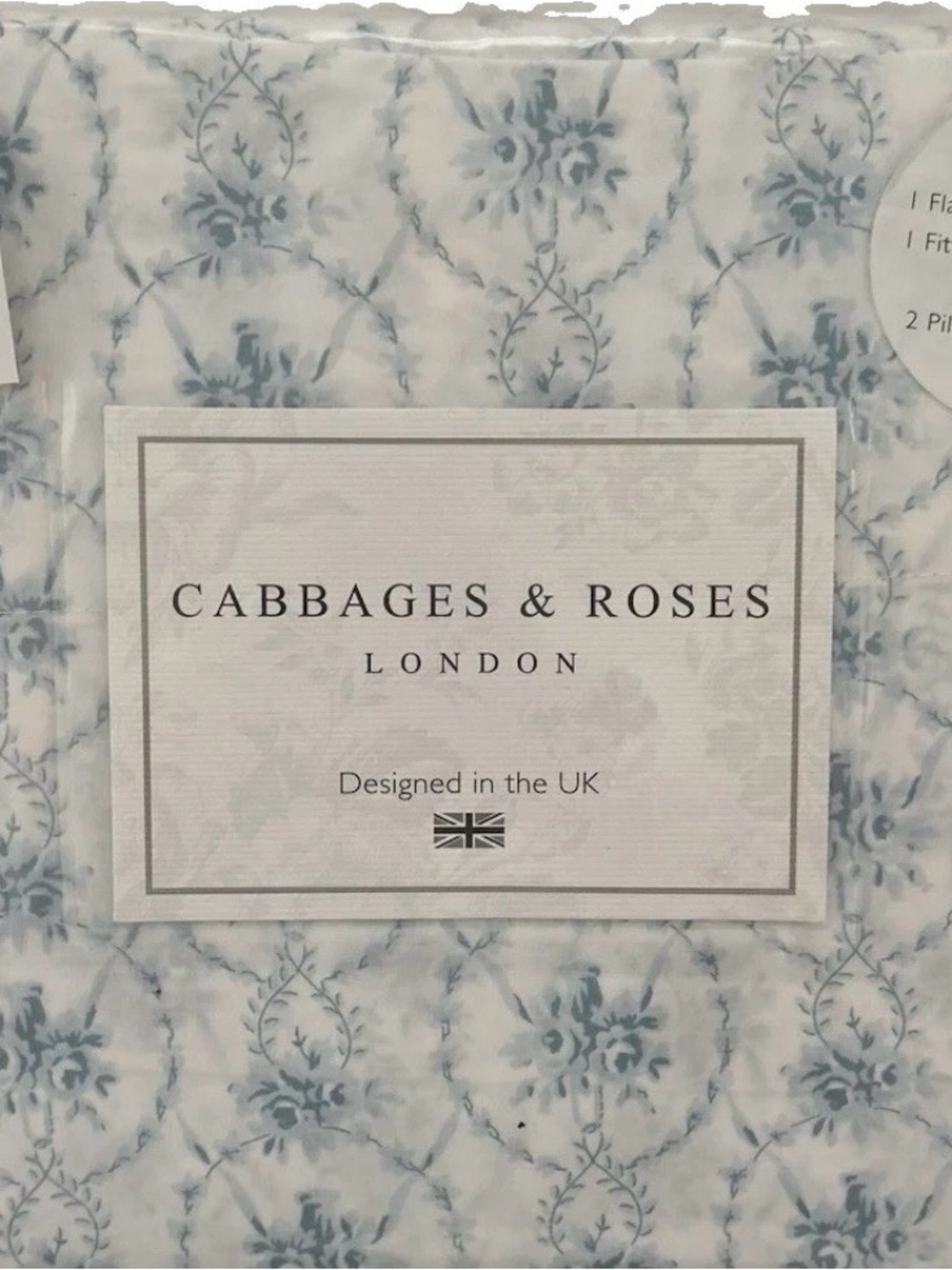 Cabbages and Roses KING Sheet Set Julia China blue Cotton Percale Cottage Chic